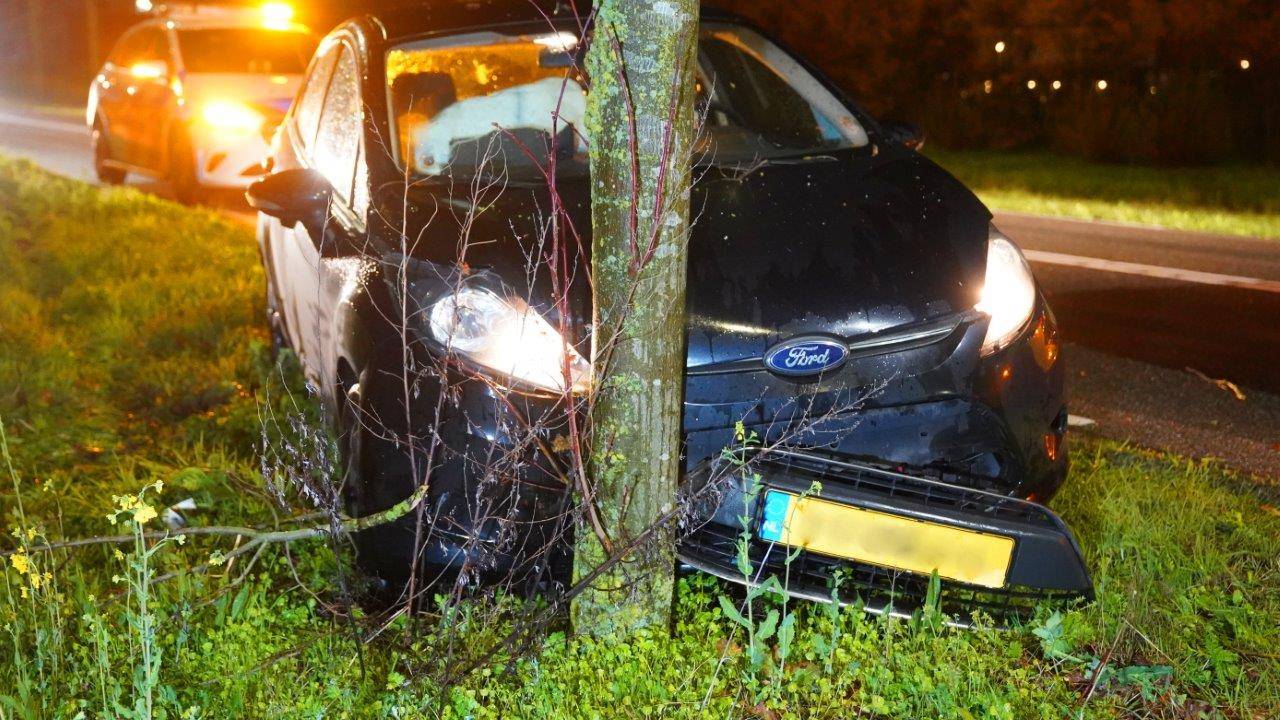 De automobiliste botste met haar auto op een boom naast de Empelseweg in Empel (foto: Bart Meesters).
