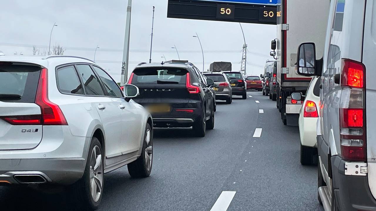 Traffic on the A59 is moving again after a lorry was lost with a blown tire