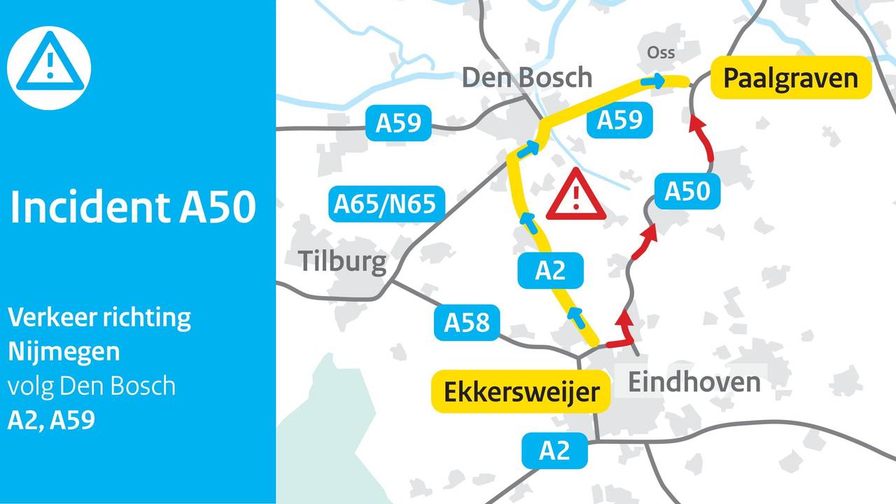 Ongeluk met een vrachtwagen en auto op de A50 bij Volkel.