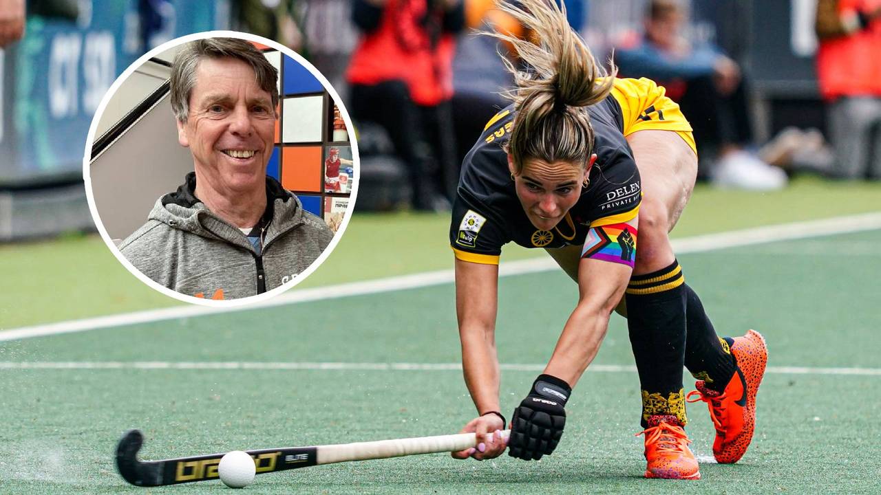 Pien Sanders, aanvoerder van HC 's-Hertogenbosch (foto: Gabriel Calvino Alonso/Orange Pictures). Linksboven Herman Kruis.