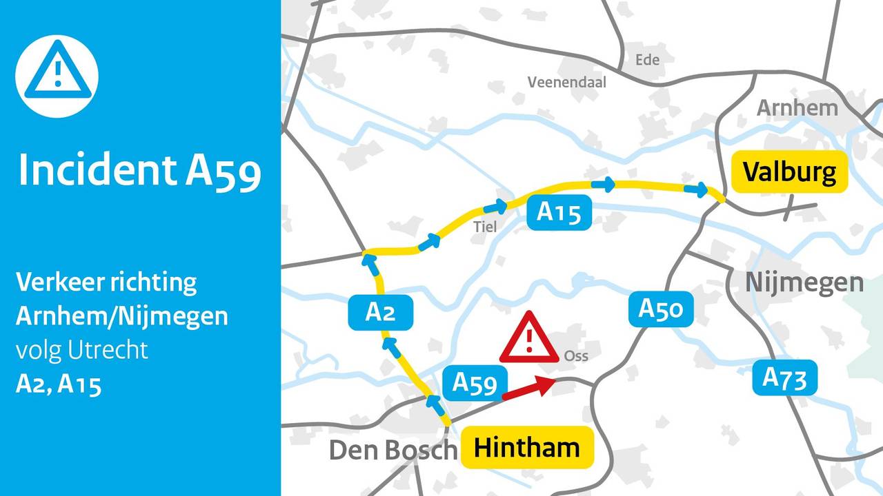 Ongeluk op de A50, verkeer moet over de vluchtstrook.