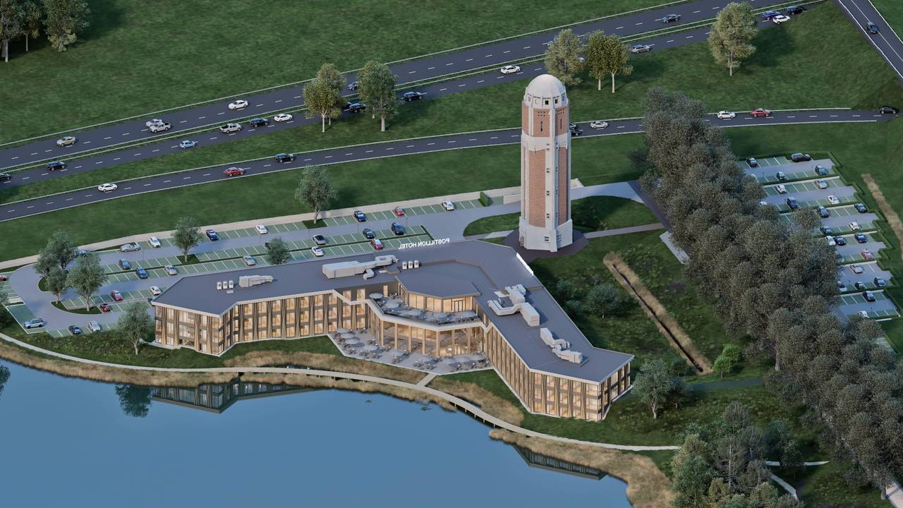 Een impressie van het nieuwe hotel langs knooppunt Hooipolder in Raamsdonksveer (foto: BAAS Architecten).