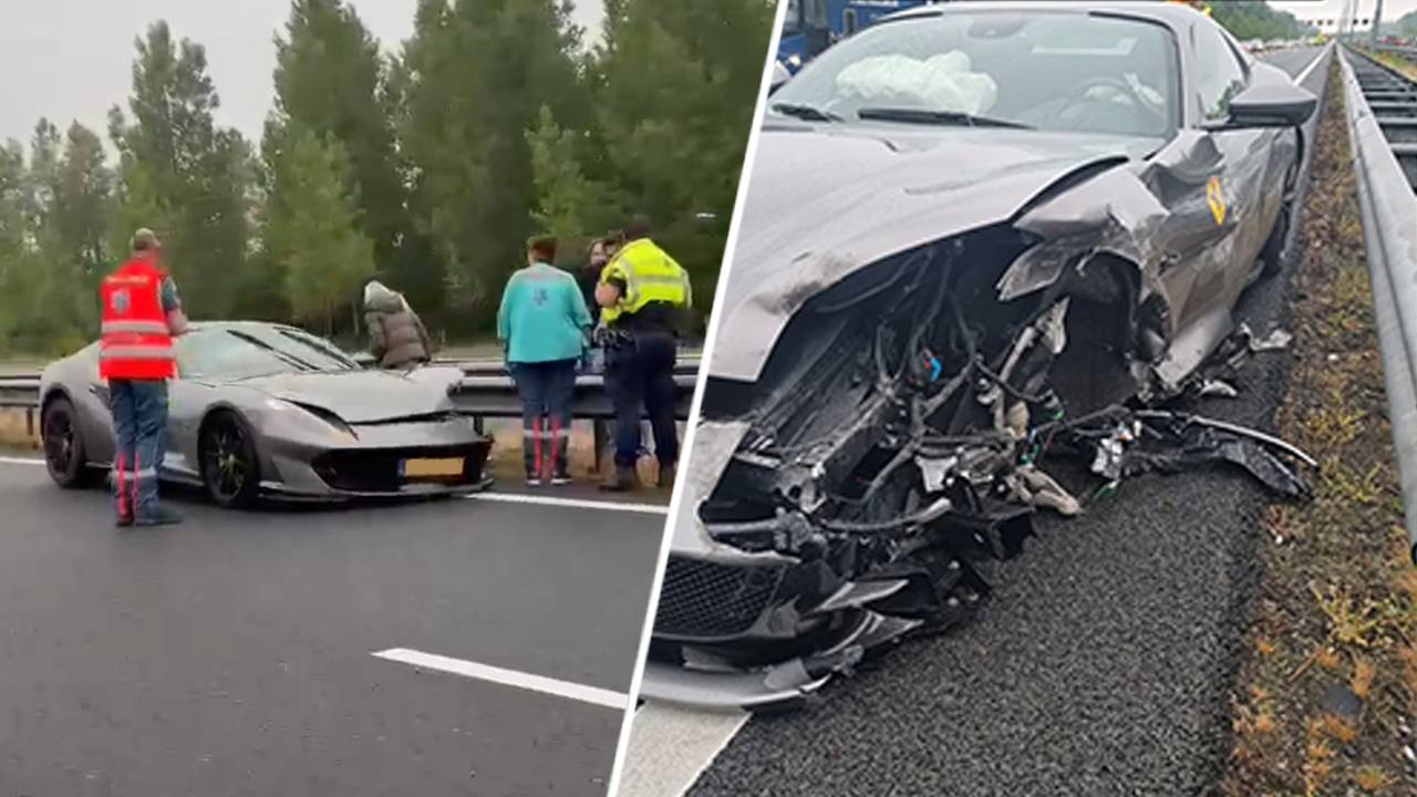 Peperdure Ferrari verwoest na ongeluk op A2, eigenaar had hem net een dag.