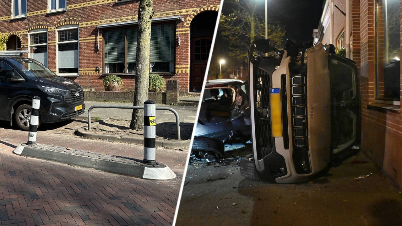 De vluchtheuvel waar het misging (links), rechts de Jeep die op z'n kant terechtkwam (foto's: Floortje Steigenga en Perry Roovers / Persbureau Heitink).