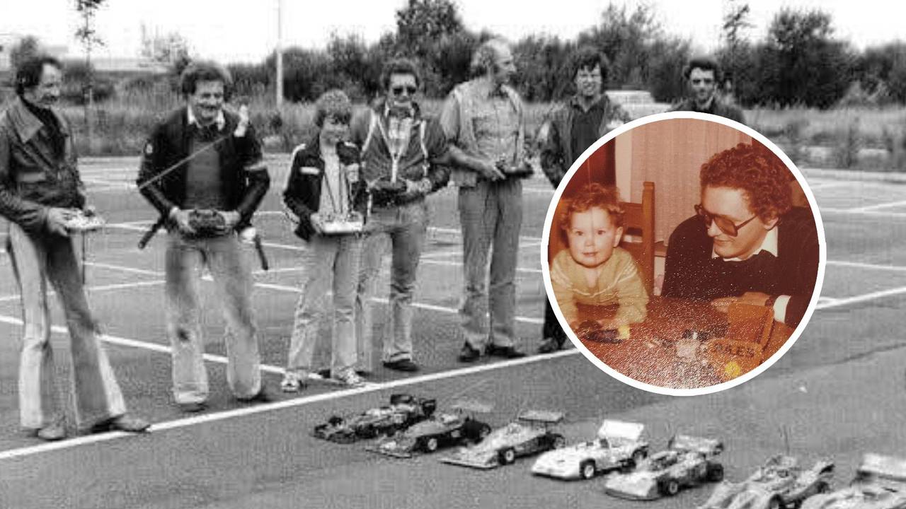 Marieke met haar vader samen op de modelracebaan en in huis (foto: privéarchief).