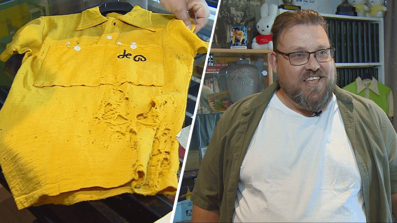 Kleinzoon William met de kapotte gele trui van opa Wim van Est (foto's: Omroep Brabant).