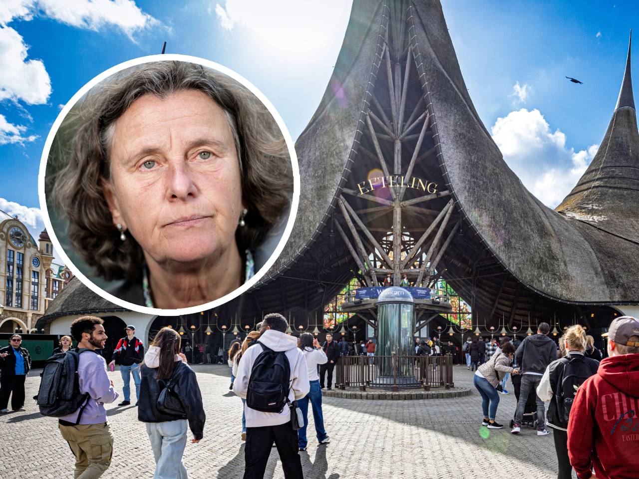 De ingang van de Efteling en asielminister Marjolein Faber (foto's: ANP).