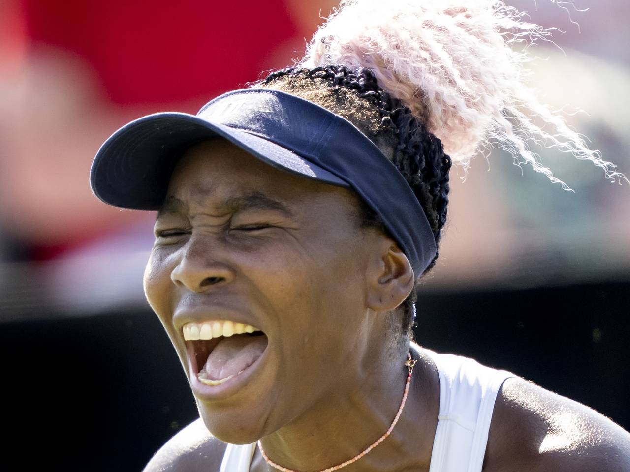 Venus Williams tijdens haar wedstrijd tegen Celine Naef op het Libéma Open in Rosmalen. (Foto: ANP).