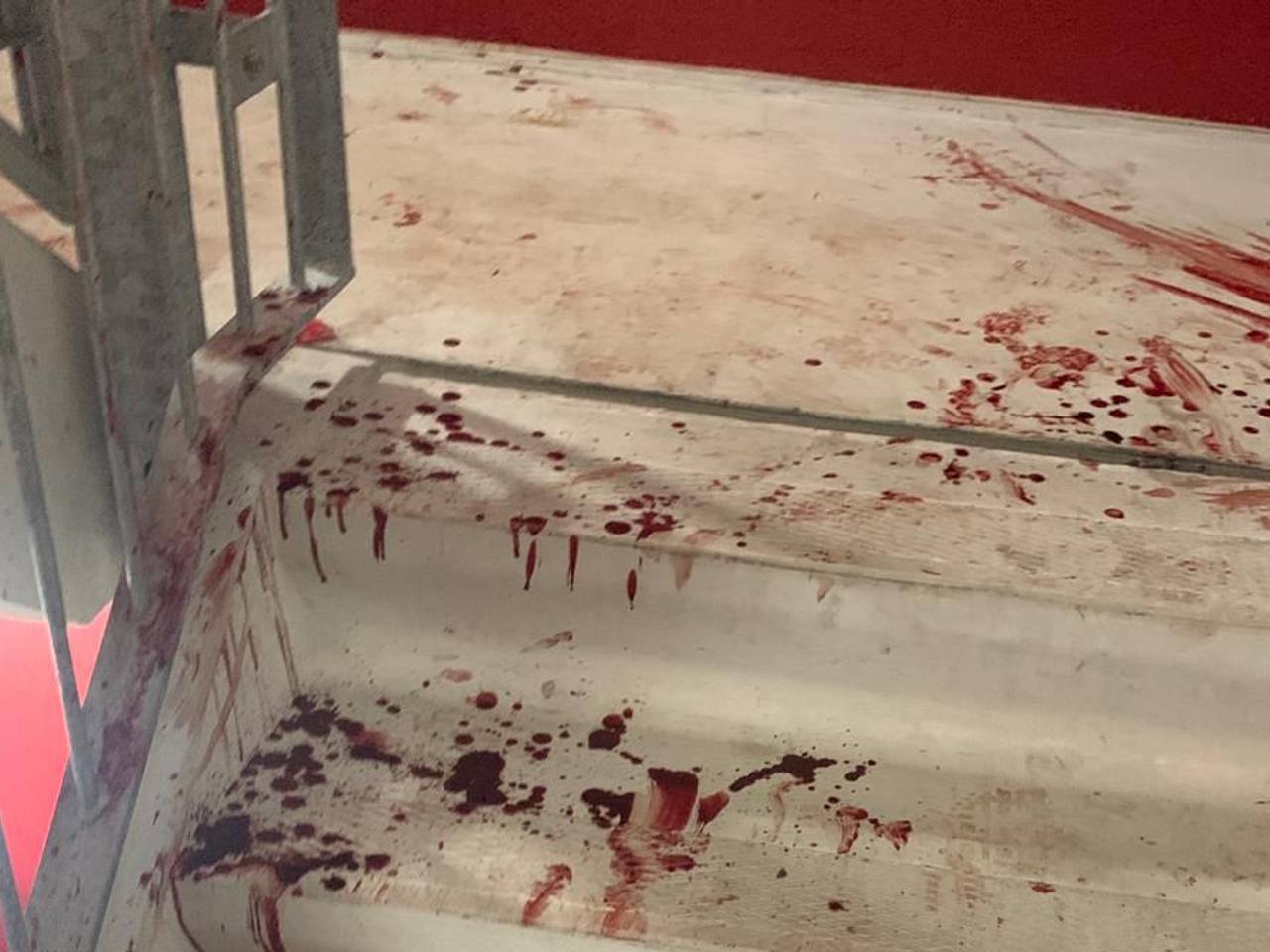 Bloedspoor op de trap.