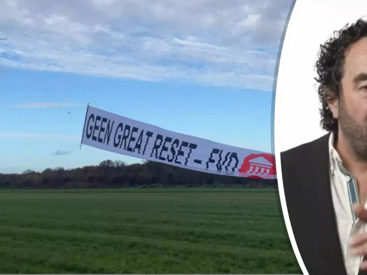 FvD-lijsttrekker Peter Verstegen vloog als verkiezingsstunt rond boven Nederland (foto: NH Nieuws)