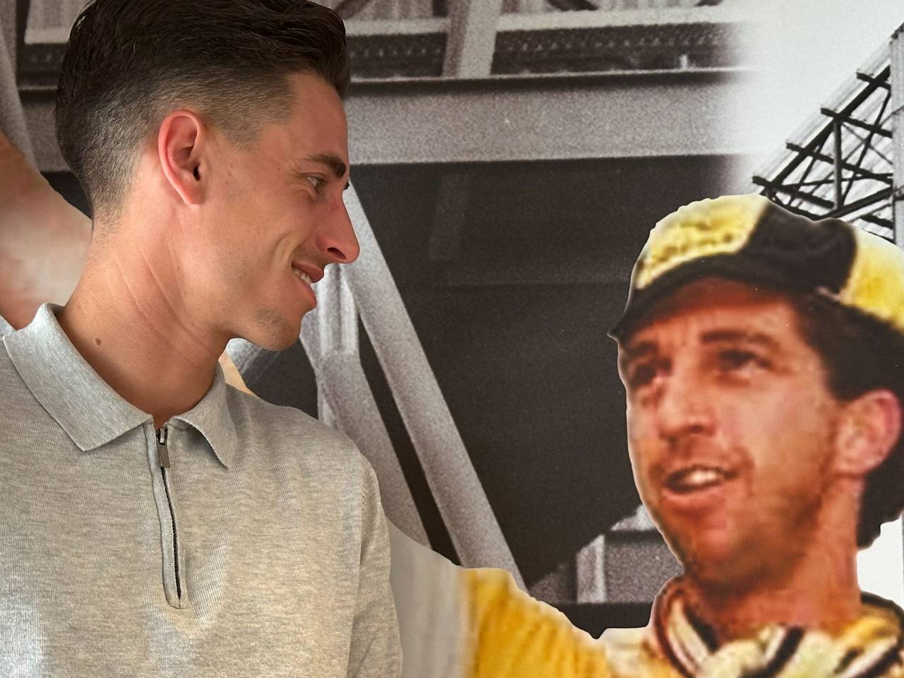 Rick van den Dungen bij een levensgrote foto van zijn vader Hans.