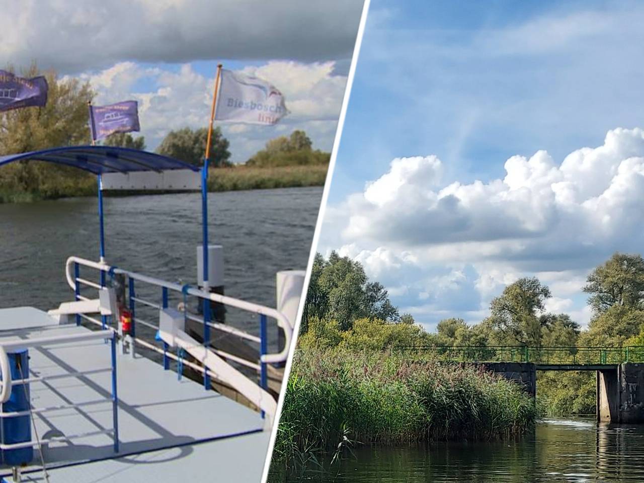 Een veerdienst moet de gemeenten Drimmelen, Altena en Geertruidenberg verbinden met de Hofmansplaat in de Biesbosch (foto's: Omroep Brabant en VVV Drimmelen)