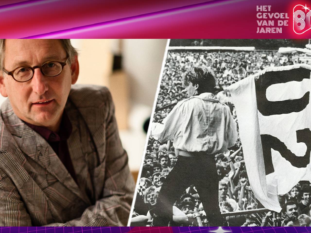 Marc Stakenburg, met rechts de cover van U2. Stakenburg is rechtsonder met snor te zien (privéfoto).