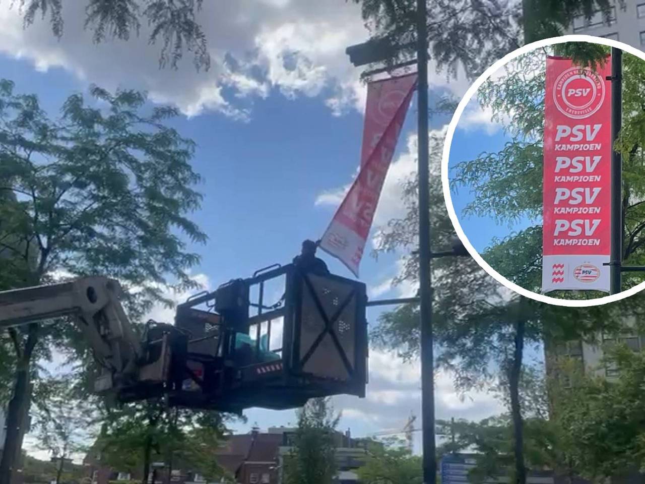 De banner wordt weer weggehaald (Foto: Hans Janssen.)