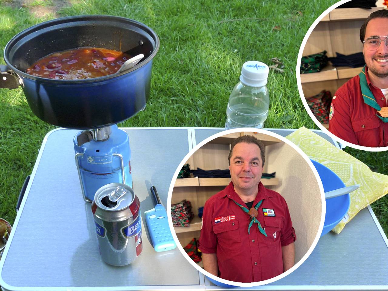 Henk en Koen geven tips over het veilig gebruik van een gasfles (foto: ANP / Regio Scouting Eindhoven)