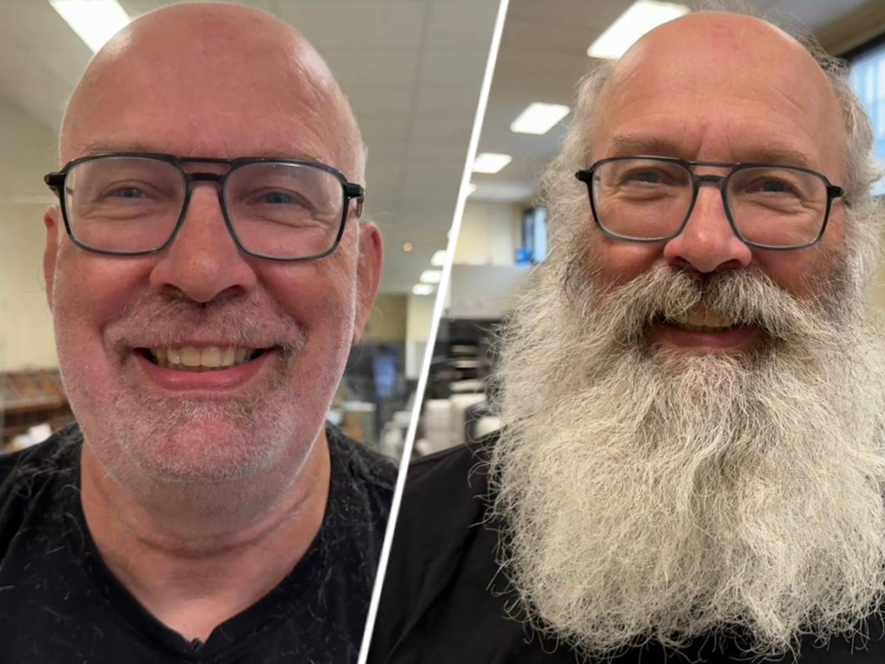 Van kerstmanlook naar blotebillengezicht, Hans scheert baard voor Movember