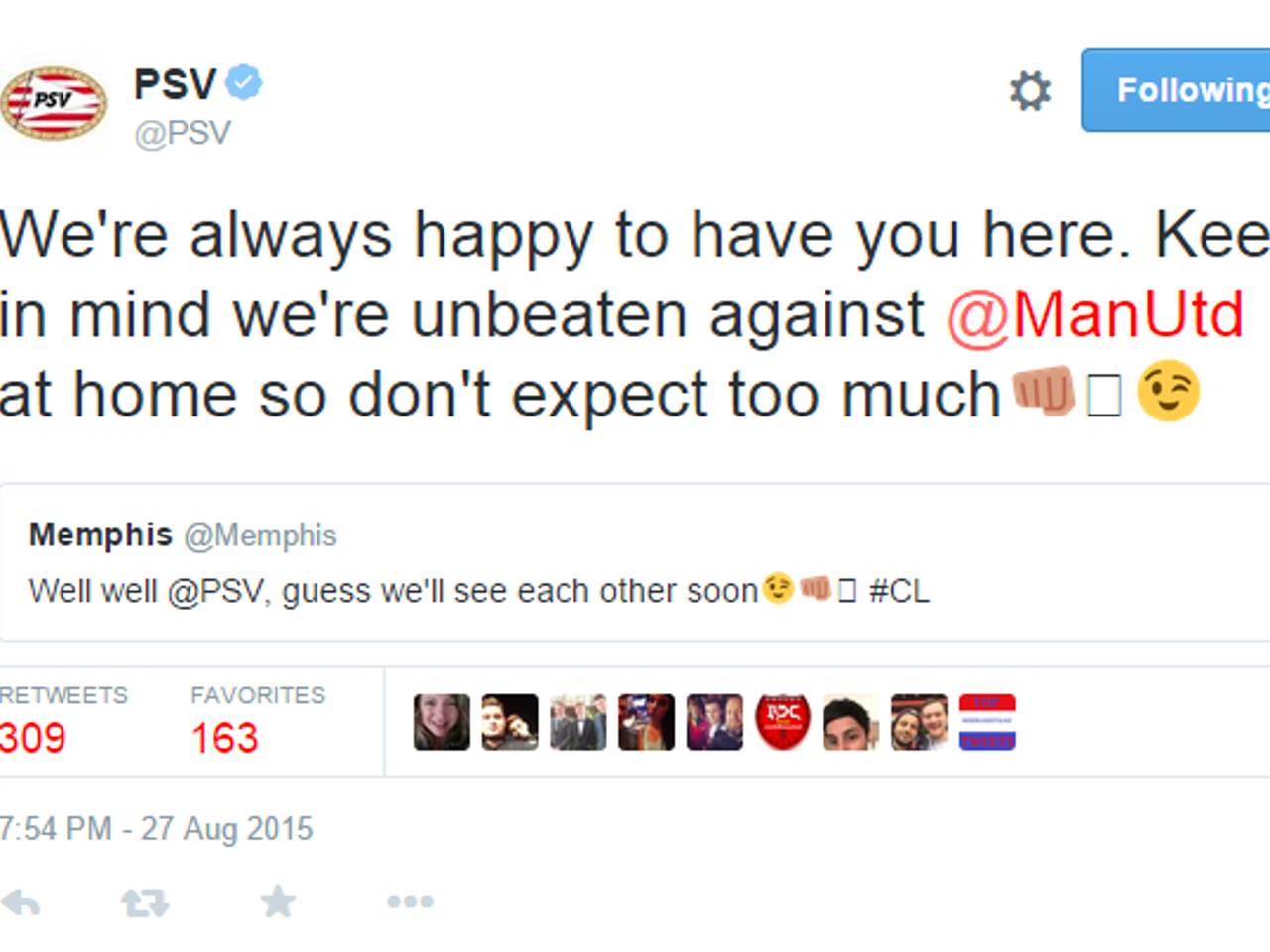 PSV 'haalt uit' naar Memphis (bron: @PSV / Twitter) 