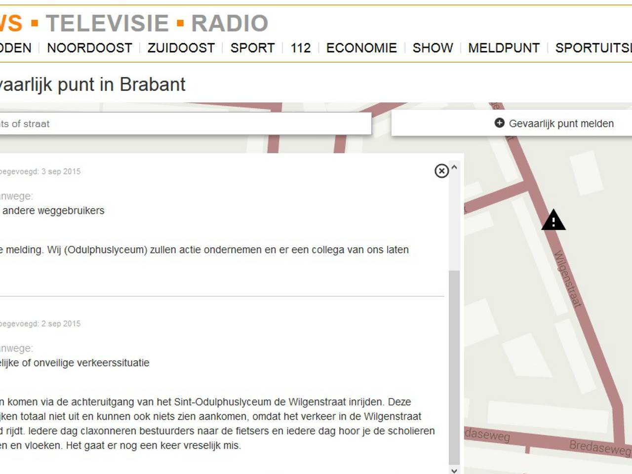 De melding over de Wilgenstraat.