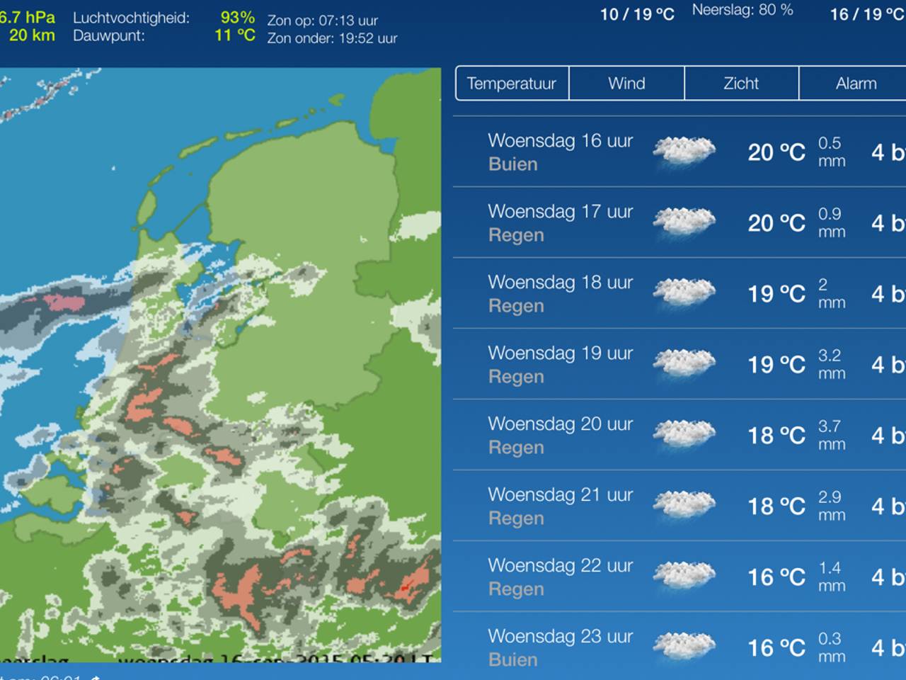 Enorme buien met onweer op komst (Bron: KNMI)