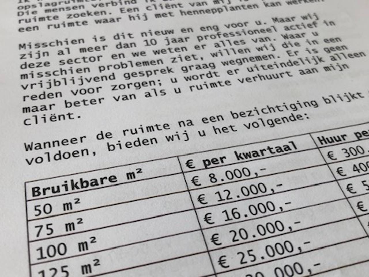 De befaamde 'wietbrief' van een criminele makelaar (foto: Willem-Jan Joachems)