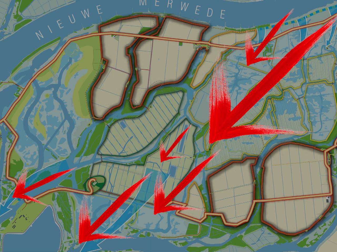 Door de storm en hoogwater zal het water door de Noordwaard gaan stromen