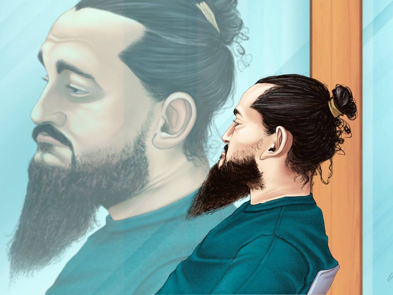 De veroordeelde vader Onur K. (tekening: Adrien Stanziani) 