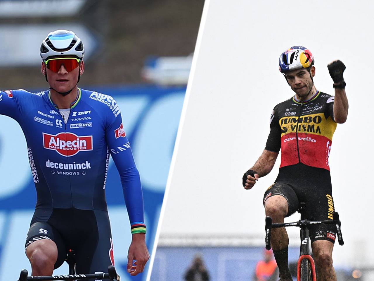 Mathieu van der Poel (links) neemt het op tegen Wout van Aert (foto: ANP).