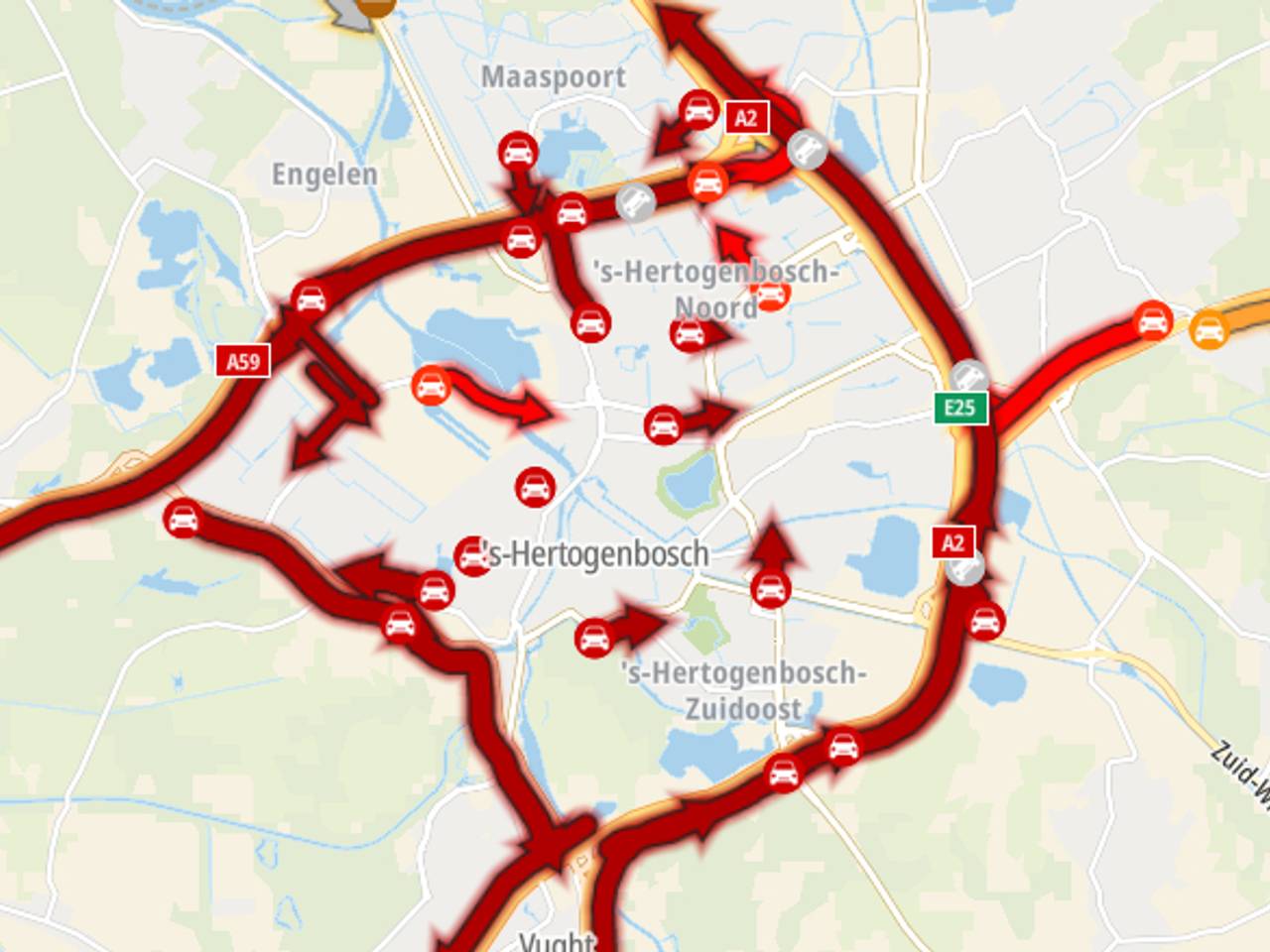 Het verkeer rondom Den Bosch stond muurvast. 