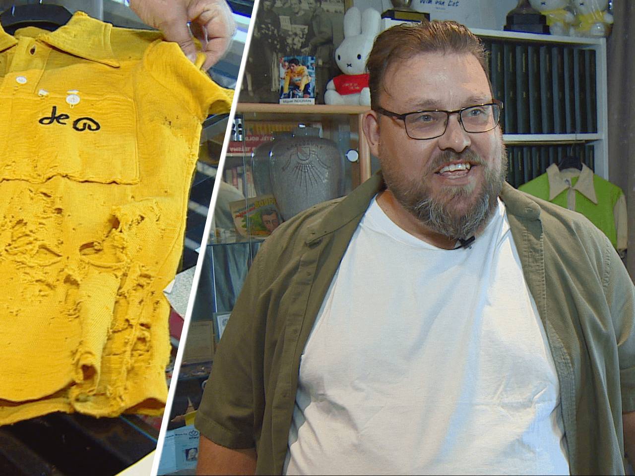Kleinzoon William met de kapotte gele trui van opa Wim van Est (foto's: Omroep Brabant).