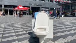Protest met gouden wc-pot in binnenstad