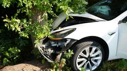Auto zwaar beschadigd na botsing tegen boom