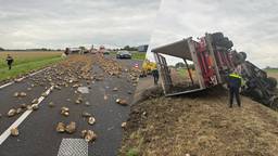 Vrachtwagen met suikerbieten in de sloot: forse vertraging op A59