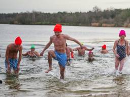 Deelnemers aan een eerdere Nieuwjaarsduik aan de Galderse Meren in Breda. (foto: Tom van der Put/SQ Vision Mediaprodukties)