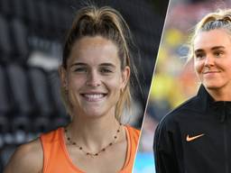 De twee lovebirds: hockeyster Pien Sanders (links) en voetbalster Jill Roord (foto's: ANP).