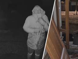 De aanslagpleger en de schade die hij met een vuurwerkbom aanrichtte (foto: politie).