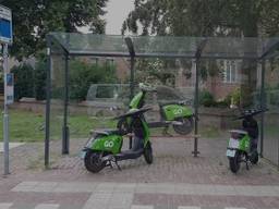 De groene Go Sharing-deelscooters. (Foto: Freddy van Houtert)