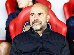 Peter Bosz op de bank tijdens Olympiakos - PSV (1-1) (Foto: ANP)
