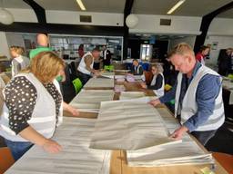 Kamerleden kijken toe bij het hertellen van 6000 stemmen in Tilburg