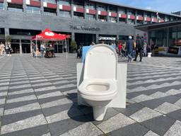 Protest met gouden wc-pot in binnenstad