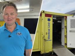 Ronald van Litsenburg en het mobiele ziekenhuis op Paaspop (foto: Noël van Hooft).