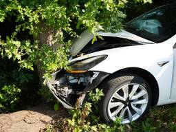 Auto zwaar beschadigd na botsing tegen boom