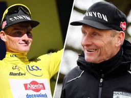 Mathieu van der Poel pakte donderdag de gele trui, vader Adrie van der Poel is trots (foto: ANP).