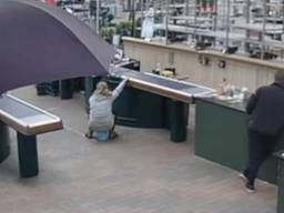 Vrouw plast emmer vol in tuincentrum