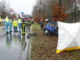 De auto botste tegen een boom (foto: Hans van Hamersveld/SQ Vision Mediaproducties)