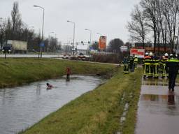 Brandweerduikers zoeken de sloot af naar een slachtoffer (Foto: Alxander Vingerhoeds/Obscura Foto)