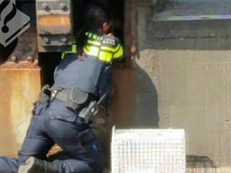 Agente Fieke haalt katjes uit de brug (foto: Politie Gemert-Bakel en Laarbeek / Facebook) 
