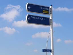 Bewegwijzeringsbord in Hoeven hangt verkeerd om, maar wel in de juiste richting