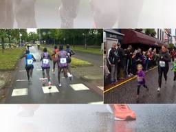 Links de kopgroep van de marathon, rechts de kleintjes