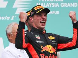 Verstappen juicht na de winst. Foto: ANP