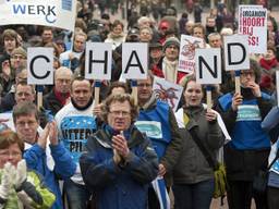 Boze werknemers van Organon/MSD protesteren tegen de gang van zaken. (Foto: ANP)